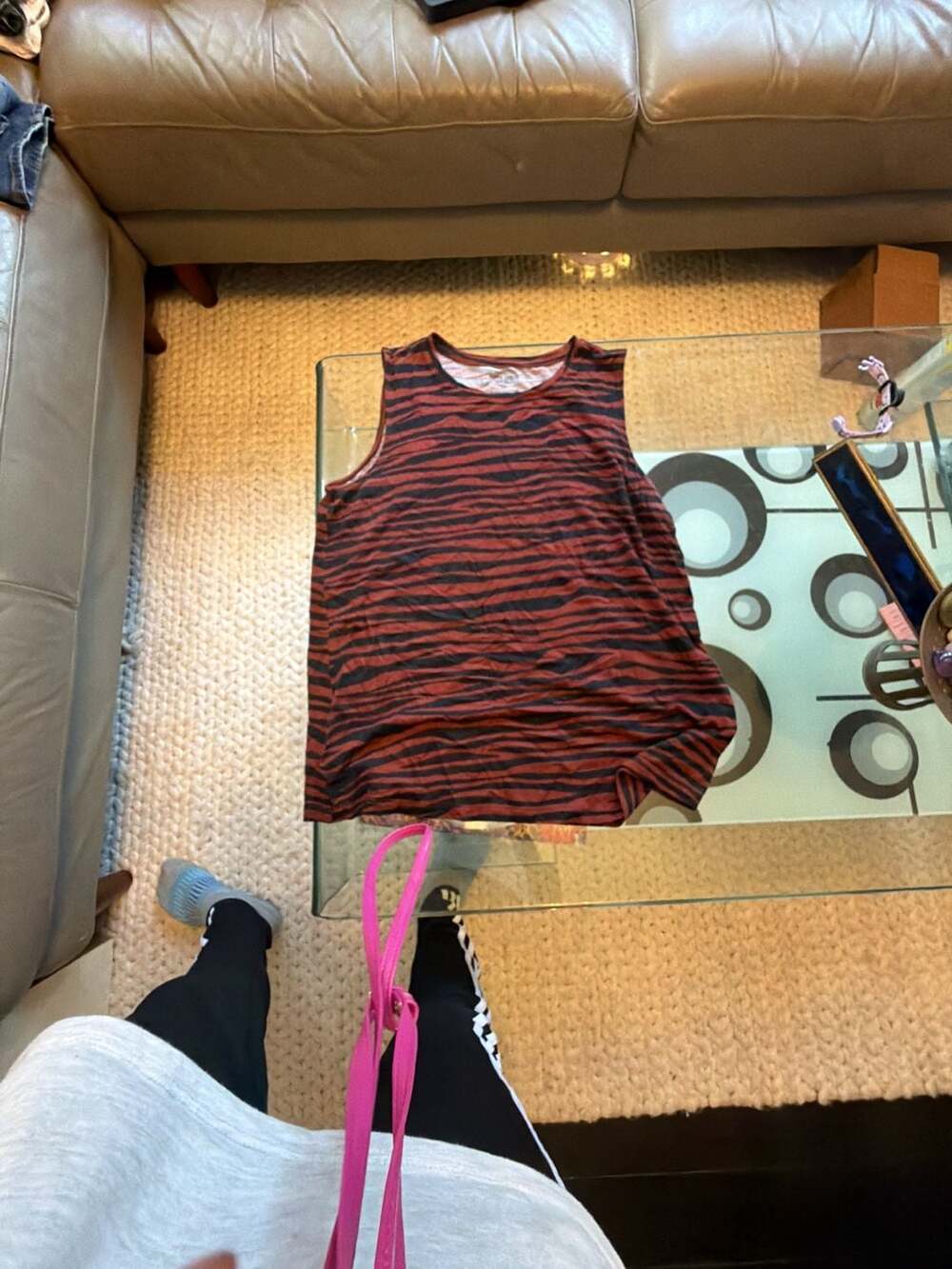 Nine West Soft Spun Tank Top Size M Red Black Tiger Stripe Sleeveless